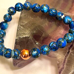 Mohave Copper Turquoise Beaded Stretch Bracelet with Copper Focal Bead (8mm)